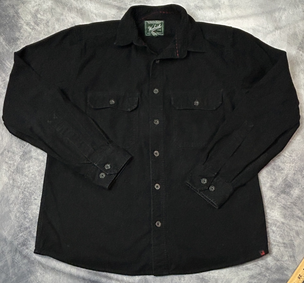 Woolrich Shirt Mens M Black Chamois Flannel Long Sleeve Button Heavyweight